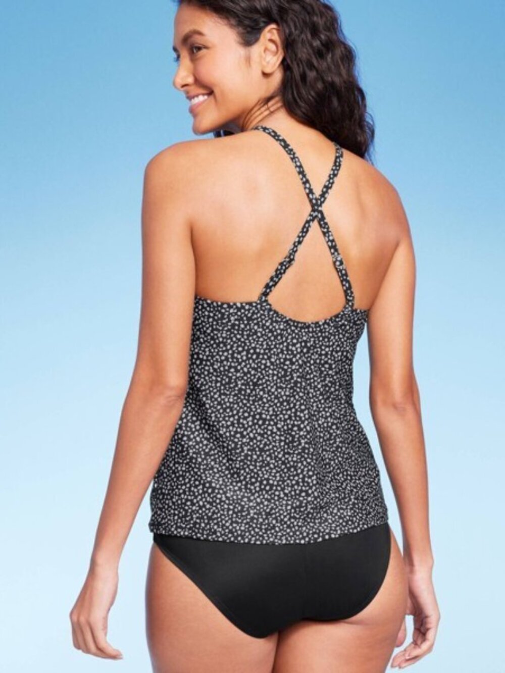Kona Sol Tankini Top in Black with White Dot Print - Picture 2 of 8